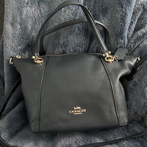 Coach Navy Pebbled Leather Kacey Shoulder Satchel with Gold Hardware